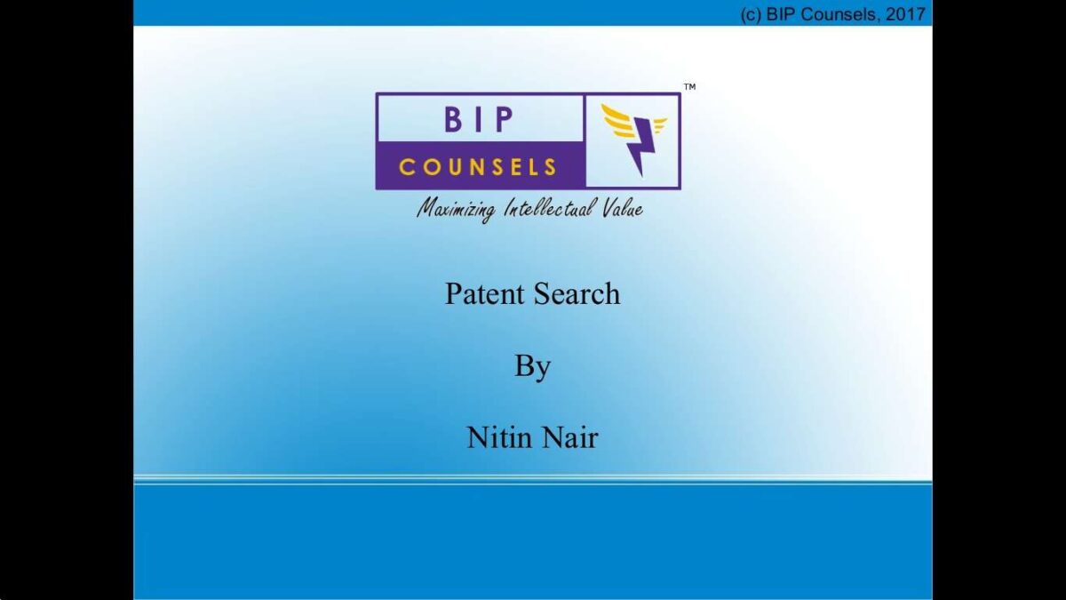A Presentation on “Patent Search” by Mr. Nitin Nair delivered at NLSIU