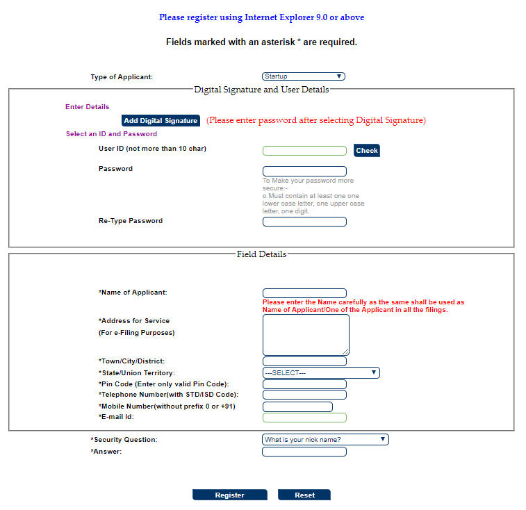This image is a screenshot o the new user registration page.