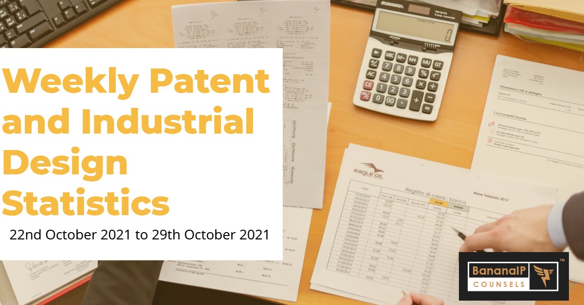 Weekly Patent and Industrial Design Statistics- 22nd October 2021 to 29th October 2021