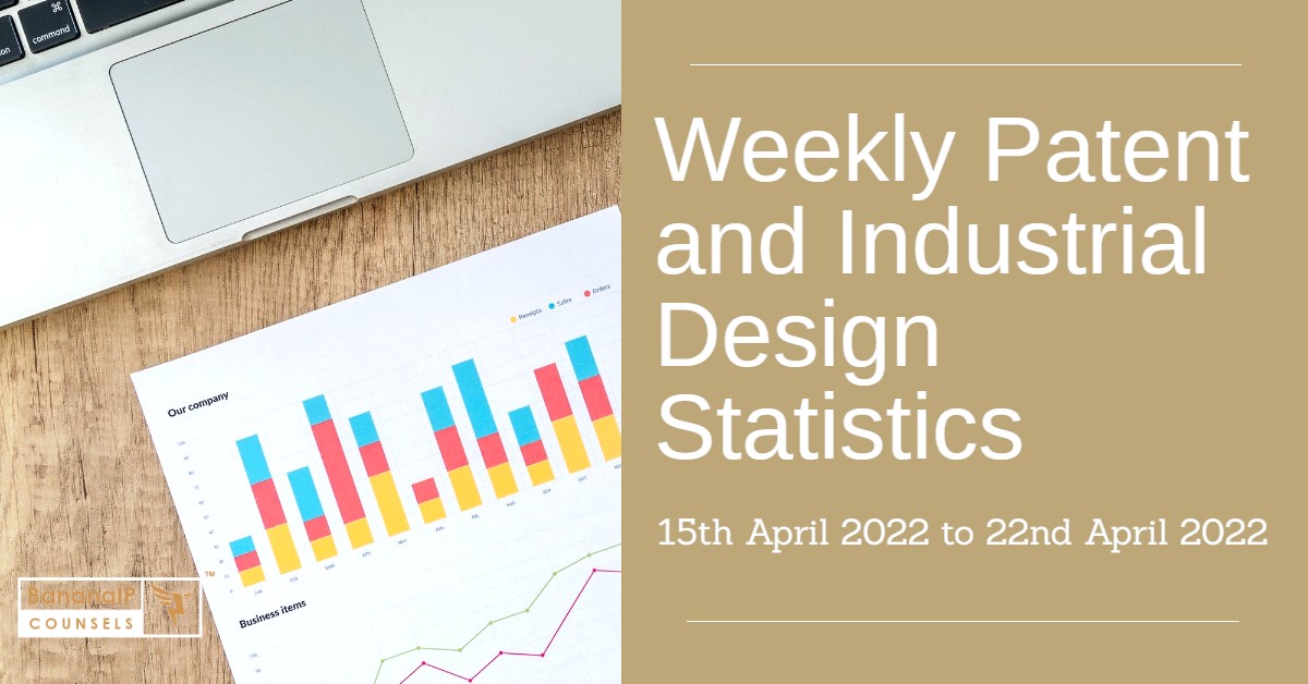 Weekly Patent and Industrial Design Statistics- 15th April 2022 to 22nd April 2022