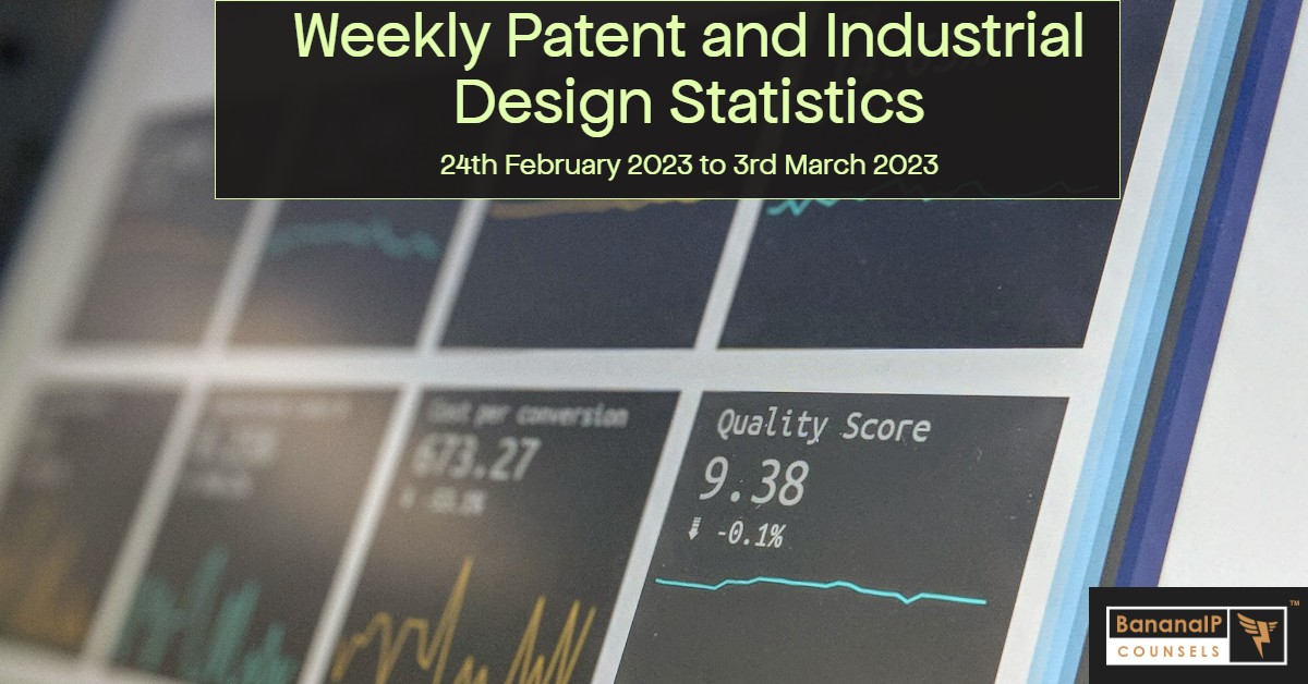 Weekly Patent and Industrial Design Statistics – 24th February 2023 to 3rd March 2023