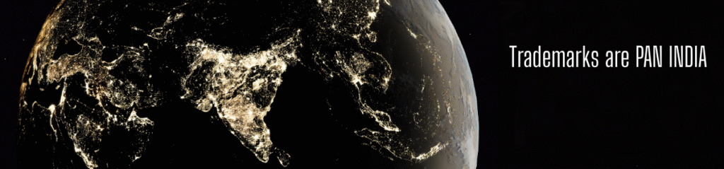 A satellite view of India at night with illuminated cities, highlighting the phrase "Trademarks are PAN INDIA".