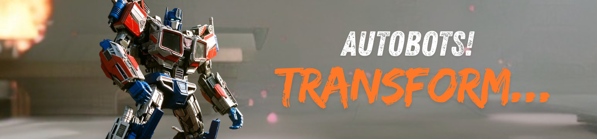 Promotional graphic for Volkswagen vs Maruti Suzuki featuring a red-and-blue transforming robot on the left and the words “AUTOBOTS! TRANSFORM...” in bold white and orange text on a muted grey background.
