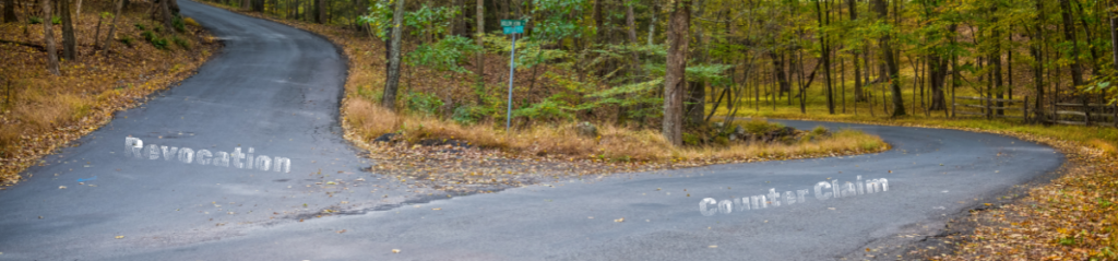 The featured image shows two diverging roads: one marked “revocation” and the other “counterclaim.”