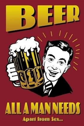 The image depicts a beer stein full of beer. The image also reads Beer, with a byline 'All a man needs. Apart form sex'. This case talks about the tussle between beer companies for the mark 8 PM. Click on the image to read the full post.