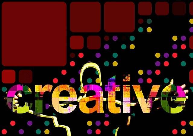 The image depicts a colourful poster containing the text 'CREATIVE'
