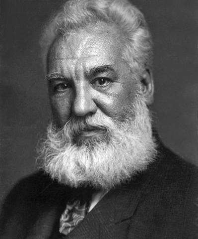 The image depicts a portrait of Alexander Graham Bell