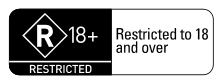 The image depicts a sign "Restricted -18 years and above"