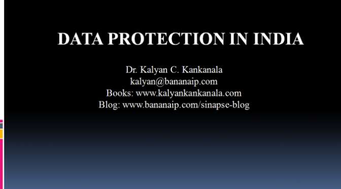 This image depicts the title "Data Protection in India". This image is relevant because this post talks about the presentation given on the said topic by Dr. Kalyan C. Kankanala at Bosch.