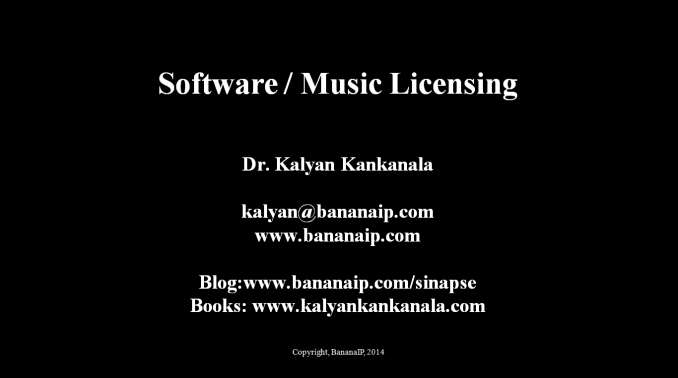 This image depicts the title software/music licensing. This image is relevant because this post talks about a presentation on the said topic presented by Dr. Kalyan C. Kankanala. Click on the image to view full post.