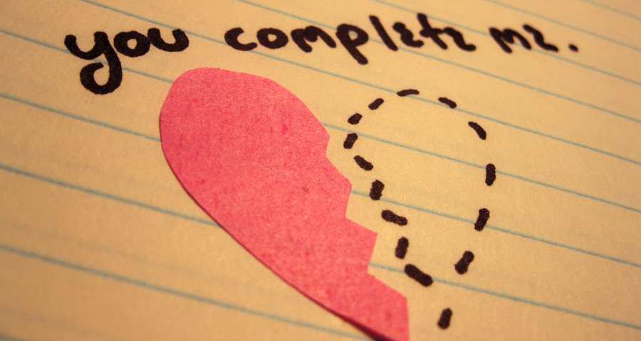 The image is of a sketch of a half broken heart and it says you complete me. The post sia about love patents.To read more click here.