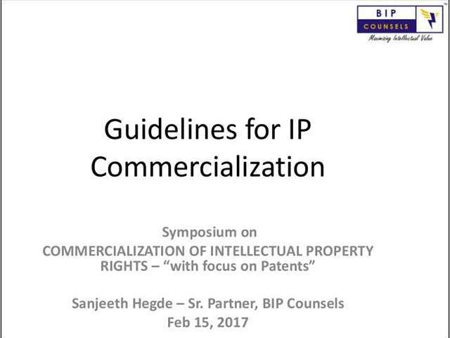The featured image shows the first slide of the presentation. The PPT is titled "Guidelines for IP commercialization". To read more click here.