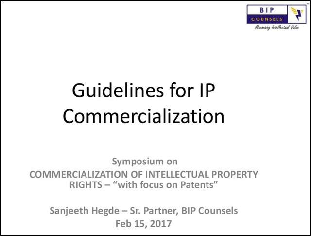 The featured image shows the first slide of the presentation. The PPT is titled "Guidelines for IP commercialization". To read more click here.