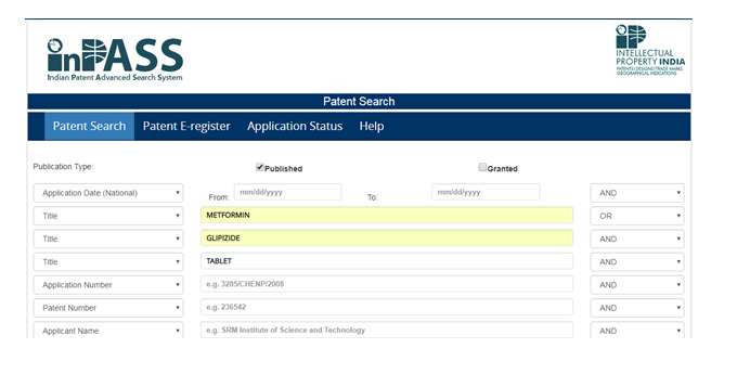 This image is an illustration of the Indian patent search database