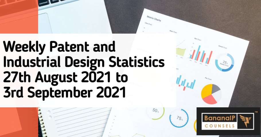Weekly Patent and Industrial Design Statistics- 27th August 2021 to 3rd September 2021