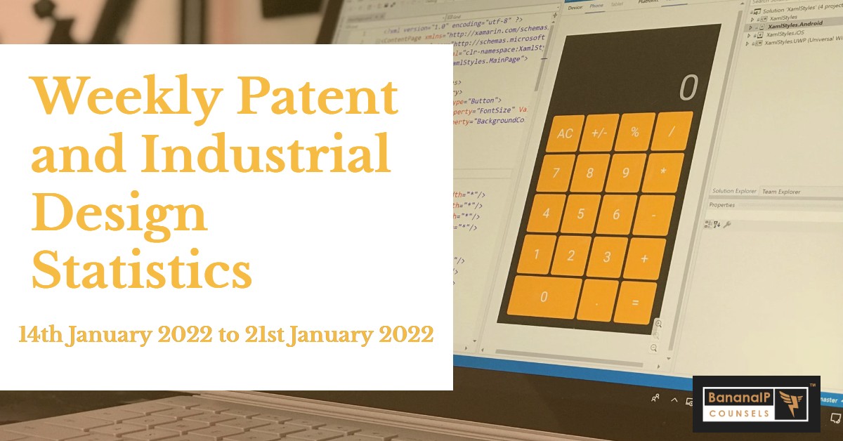 Weekly Patent Statistics- 14th January 2022 to 21st January 2022.