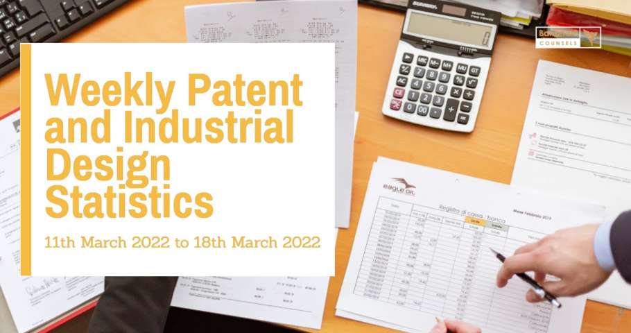 Weekly Patent Statistics- 11 March 2022 to 18 March 2022.