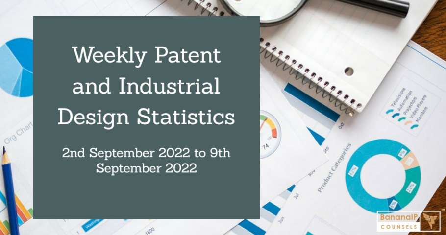 Image featuring "Weekly Patent and Industrial Design Statistics - 2nd September 2022 to 9th September 2022"
