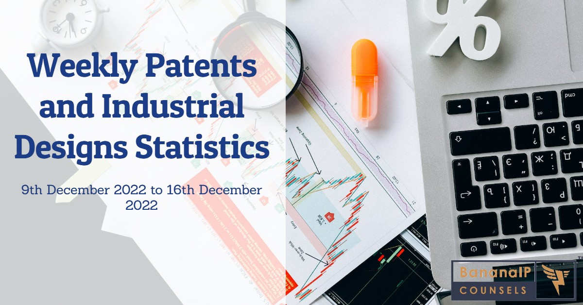 Image featuring "Weekly Patent and Industrial Design Statistics – 9th December 2022 to 16th December 2022"