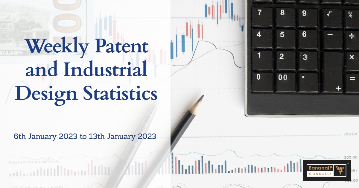 Weekly Patent and Industrial Design Statistics – 6th January 2023 to 13th January 2023
