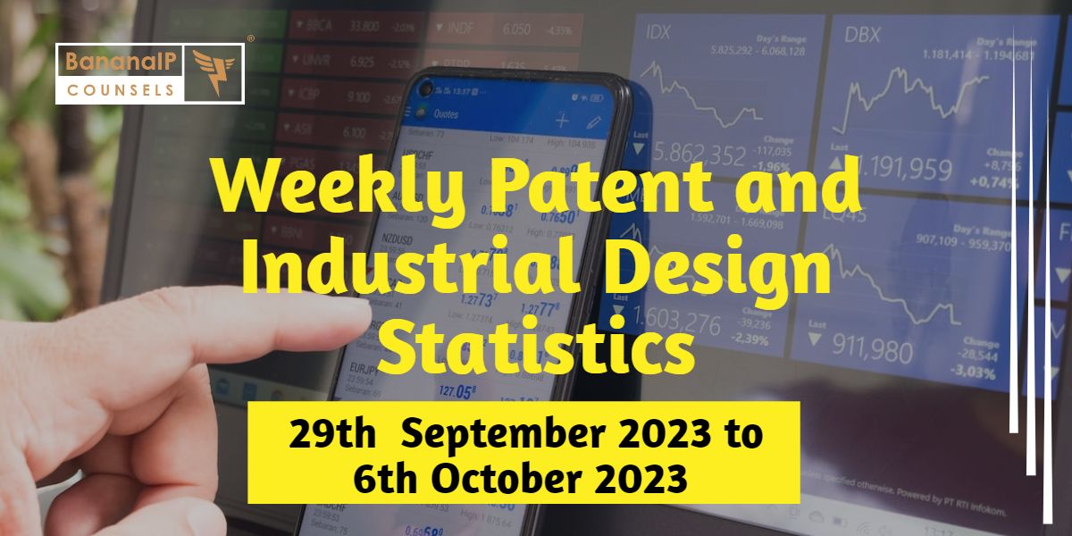 Image featuring Weekly Patent and Industrial Design Statistics – 29th September 2023 to 6th October 2023