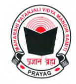 This image contains the device mark which consists of a book with rising sun, with the words "MAHARISHI PATANJALI VIDYA MANDIR SAMITI" and "PRAYAG".